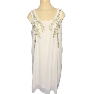 YA Los Angeles White Dress Silk Blend with Gold Embroidery Relaxed Fit Sz L